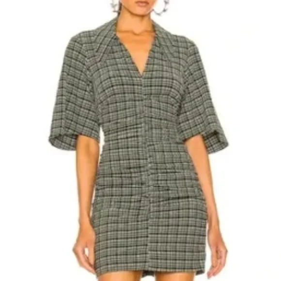 green emerald velvet dress Seersucker Check Gathered U-Neck Midi Dress in Lagoon